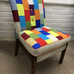 Newly Upholstered Small Bedroom Chair In New Zealand wool and Patchwork Design
