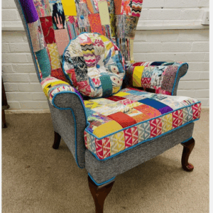 Parker Knoll Wingback Chair Reupholstered In Bright Patchwork Design