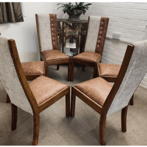 6 John Lewis Dining Chairs Reupholstered In Italian Leather & Fabric